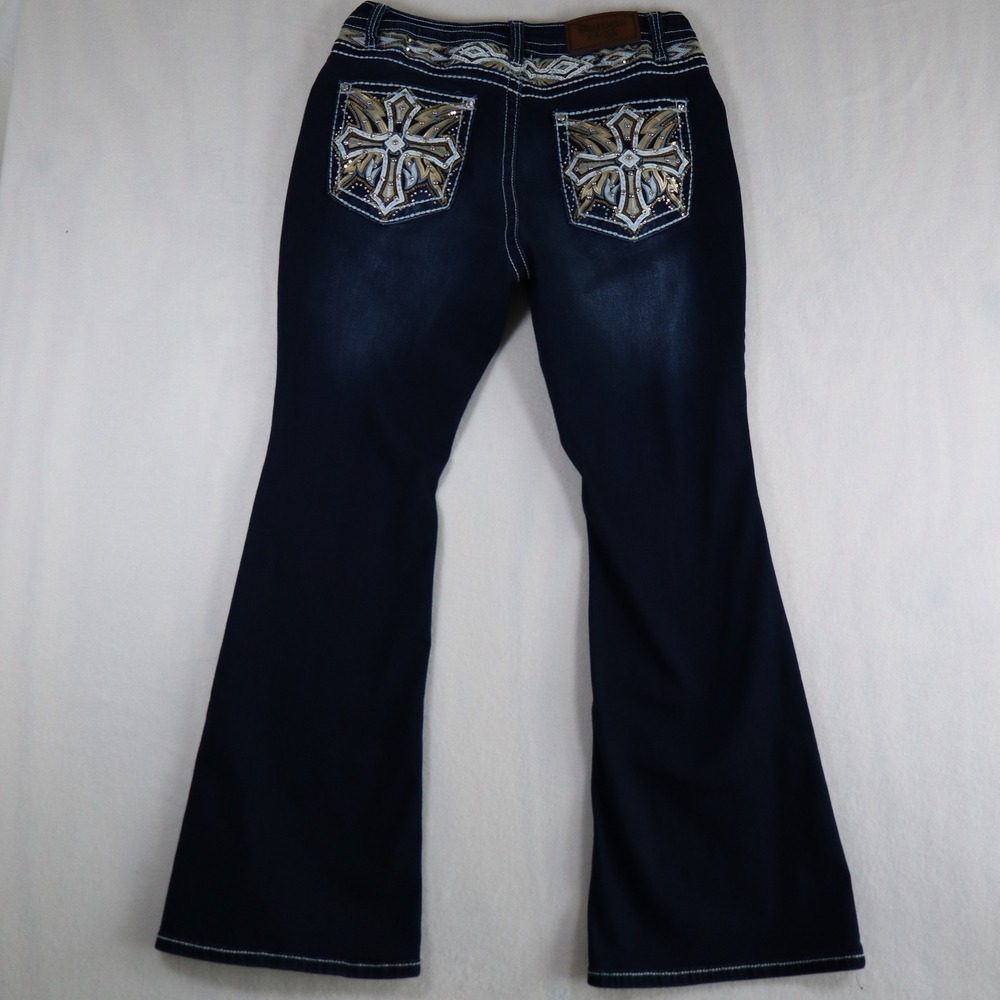Y2K Westfield Eagle Flare Jeans Women's 15 Dark Wash Western Embroidered Cowgirl